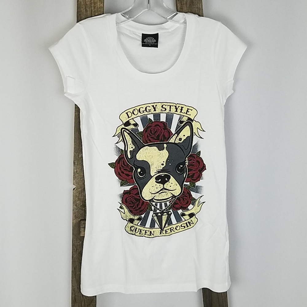 King‎ Kerosin women S graphic tee short sleeve dog pug Gorpcore Outdoor Beach